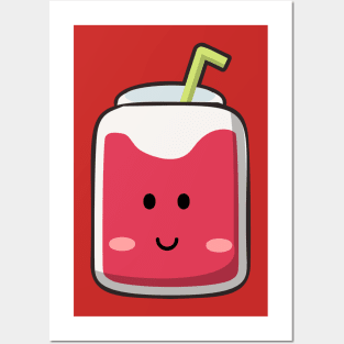 Kawaii Cute pomegranate fruit juice drink Posters and Art